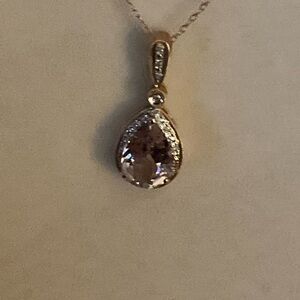 Elegant 14ktv Rose. Gold and Amethyst Teardrop Pendant Necklace